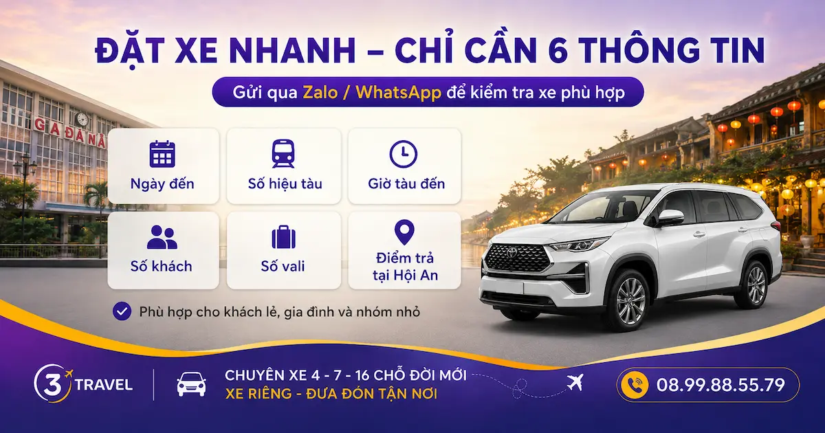 Cách đặt xe Ga Đà Nẵng đi Hội An