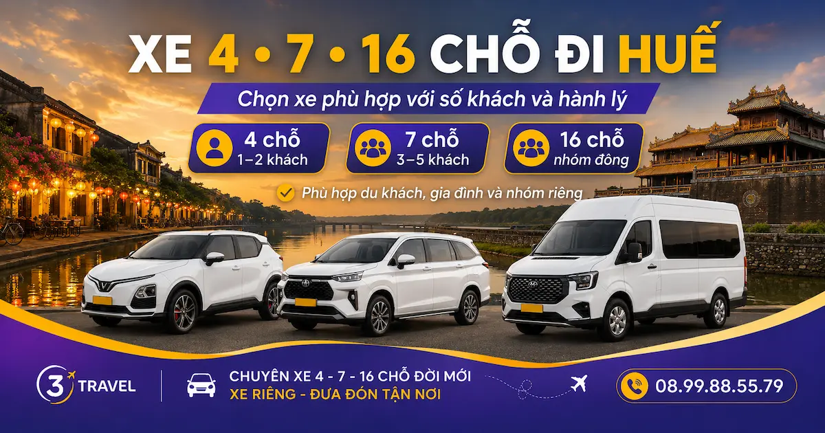 Nên chọn xe 4, 7 hay 16 chỗ từ Hội An đi Huế
