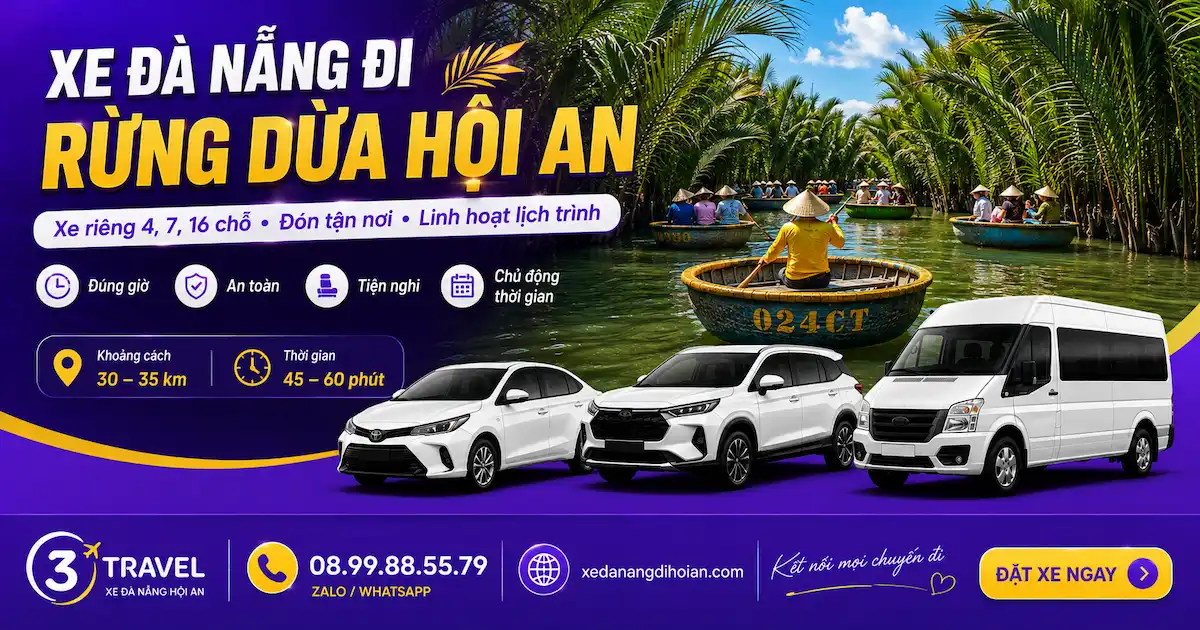 Xe Đà Nẵng Đi Rừng Dừa Hội An – Xe Riêng 4, 7, 16 Chỗ